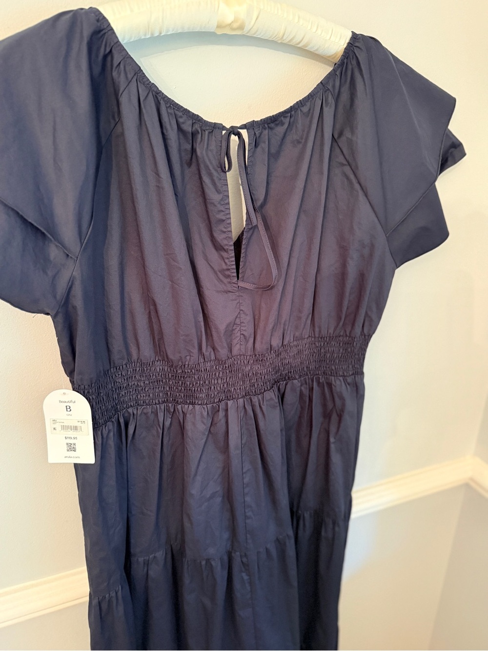 Arula Navy Tiered Midi Dress Smocked Waist Flutter Sleeve 2X NWT - Picture 12 of 12